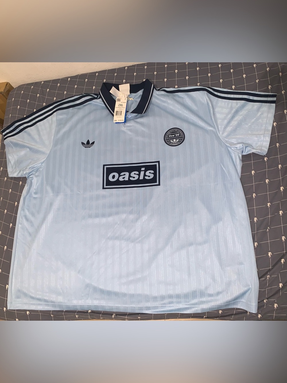 Adidas x Oasis Tour Jacquard Jersey Shirt Light Blue Live 25 Size: 2XL